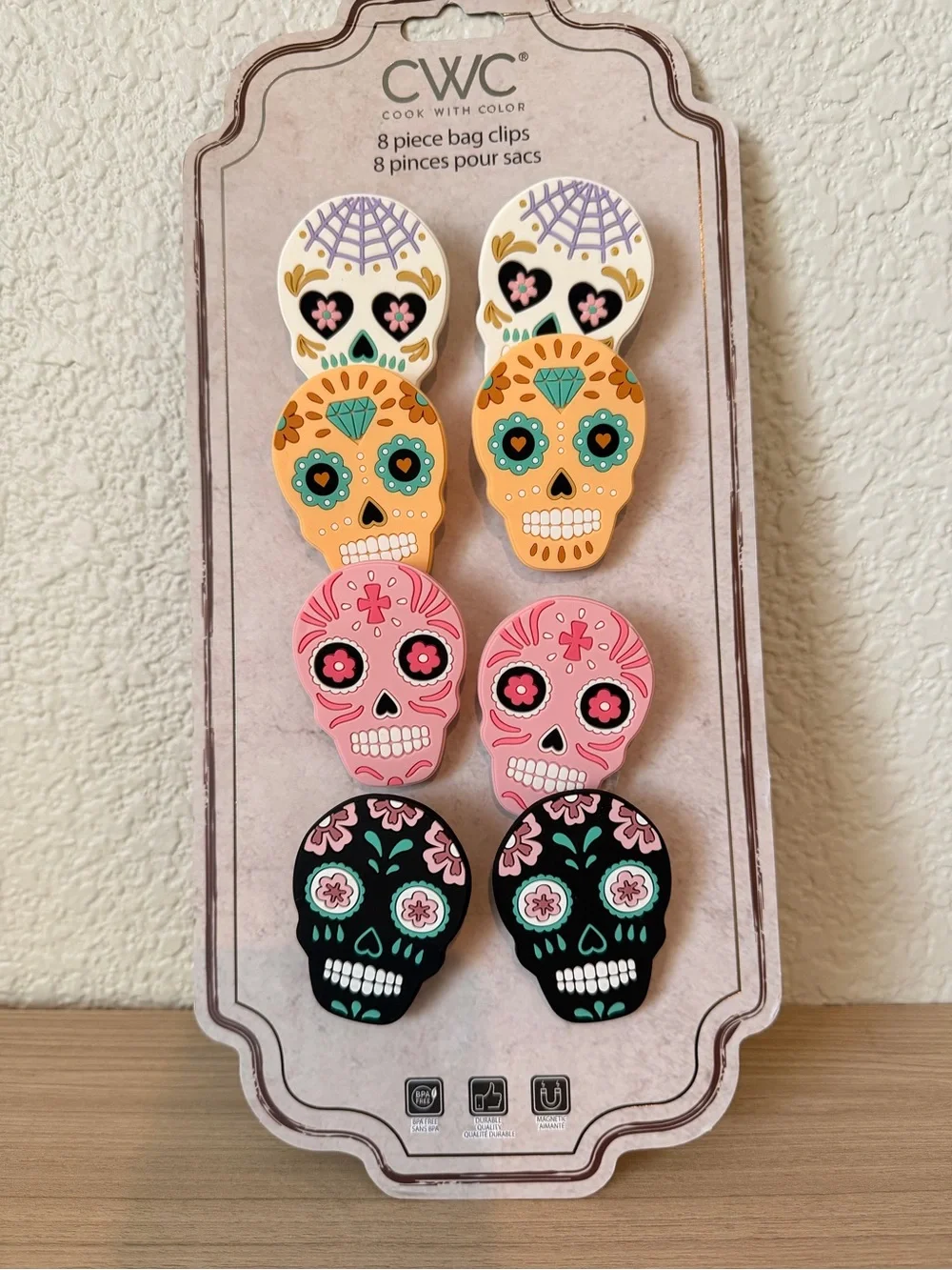 CWC Sugar Skull Decorative Bag Clips - Multicolor (8 Piece)